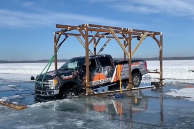 Ford Super Duty Falls Into Icy Water